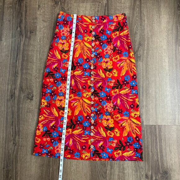 Maison d’ Amelie Floral Red Button Down Midi Skirt Sz XS - Picture 3 of 11